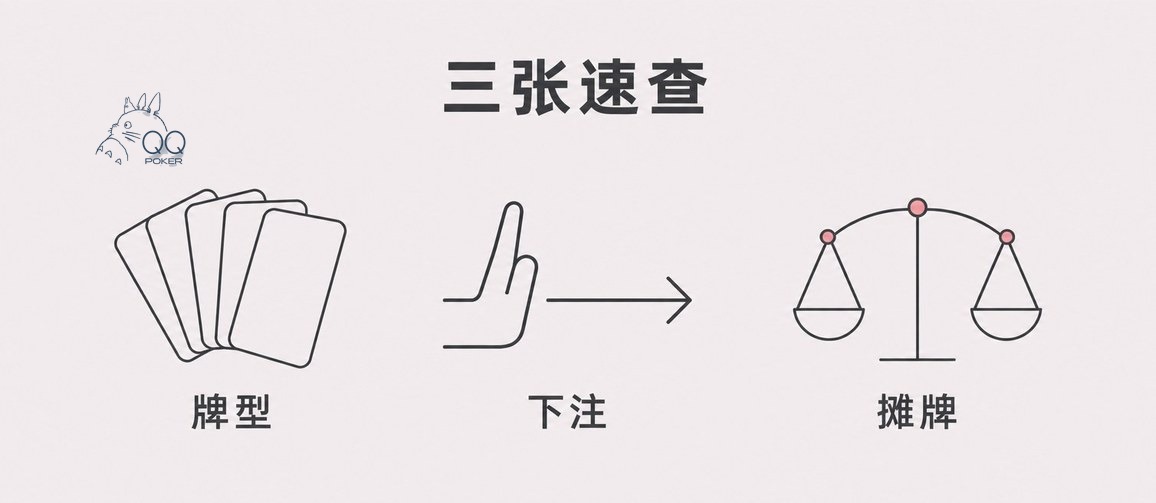 QQ Poker 德扑三张速查：牌型、下注、摊牌